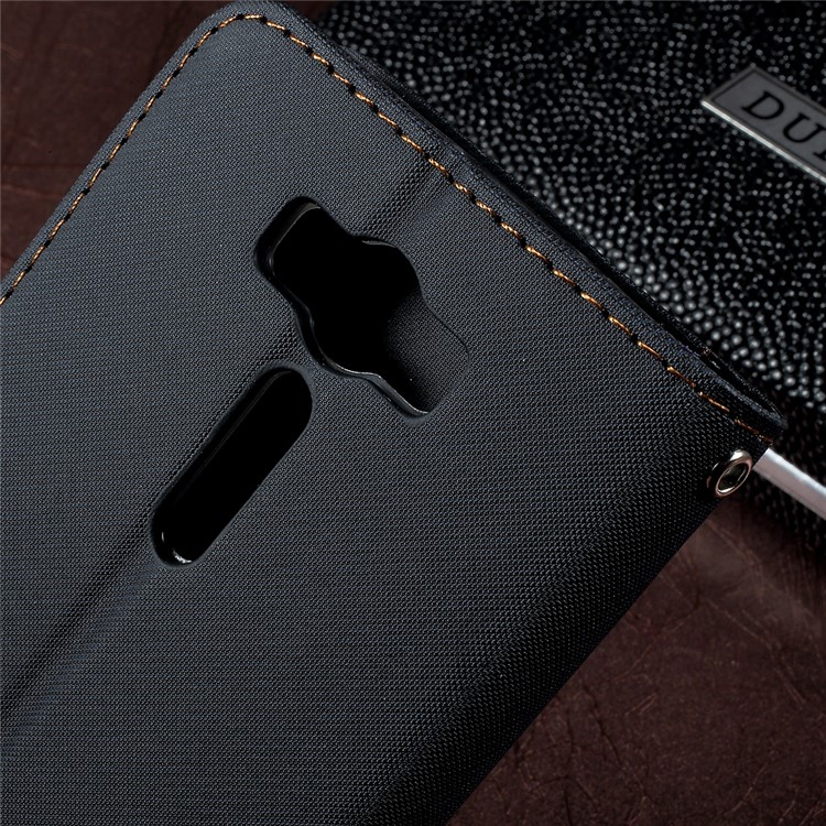 ROAR KOREA Twill Grain Wallet Leather Stand Cellphone Case for Asus Zenfone 2 Laser ZE550KL 5.5-inch - Black-8