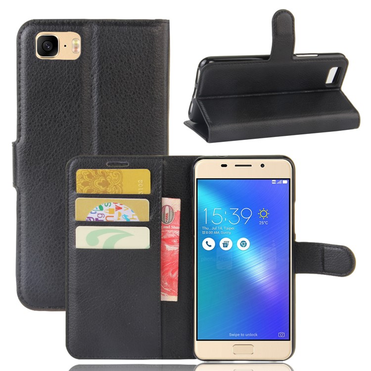 Lychee Skin Leather Wallet Case for Asus Zenfone 3s Max ZC521TL - Black-1