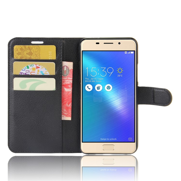 Lychee Skin Leather Wallet Case for Asus Zenfone 3s Max ZC521TL - Black-4