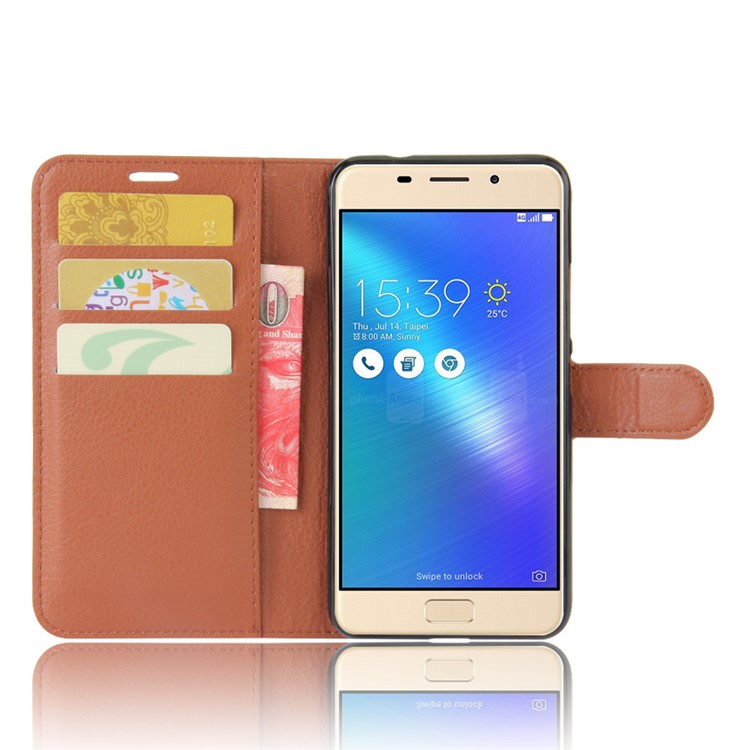 Lychee Skin Leather Wallet Case with Stand for Asus Zenfone 3s Max ZC521TL - Brown-4