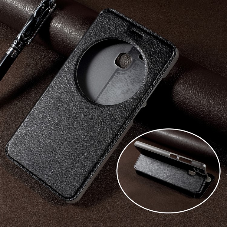 Circle Window Leather Phone Case Stand for Asus Zenfone 3 Zoom ZE553KL - Black-1