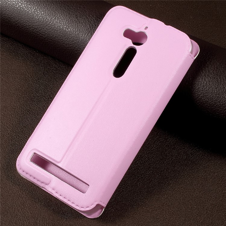 View Window Stand Leather Flip Cell Phone Case for Asus Zenfone Go ZB500KL - Pink-2