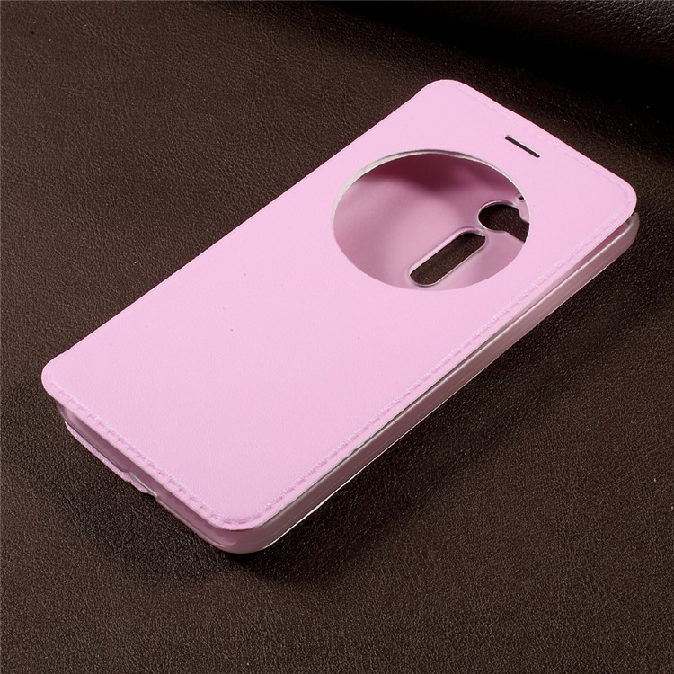 View Window Stand Leather Flip Cell Phone Case for Asus Zenfone Go ZB500KL - Pink-3