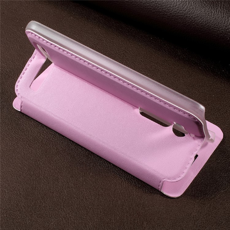 View Window Stand Leather Flip Cell Phone Case for Asus Zenfone Go ZB500KL - Pink-4