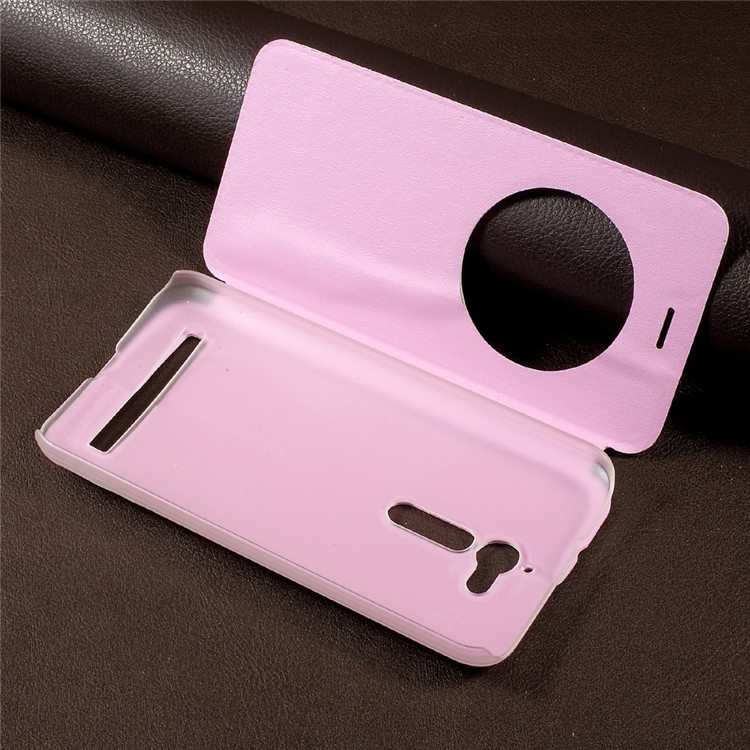 View Window Stand Leather Flip Cell Phone Case for Asus Zenfone Go ZB500KL - Pink-5