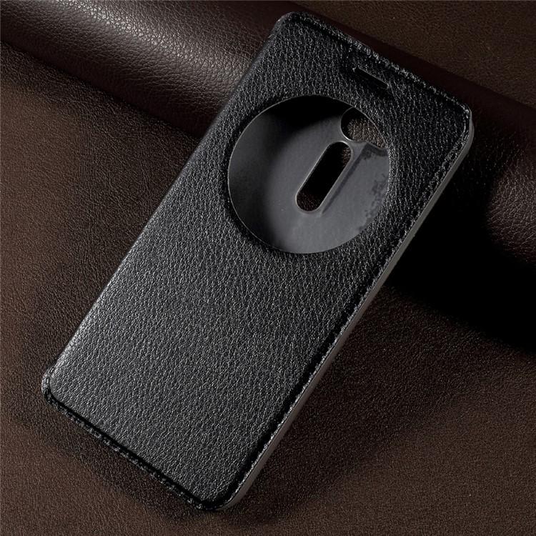 View Window Stand Leather Flip Mobile Phone Cover for Asus Zenfone Go ZB500KL - Black-1