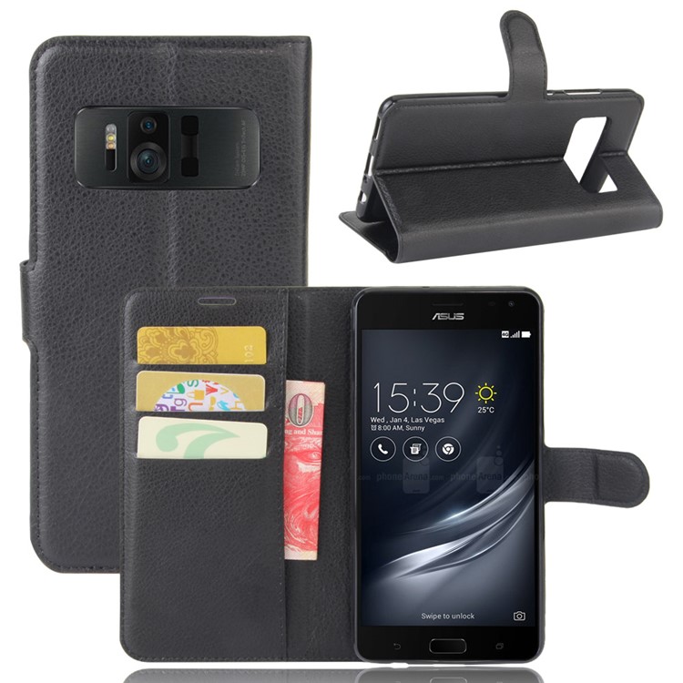 Litchi Skin Wallet Leather Stand Case for Asus Zenfone AR ZS571KL - Black-1