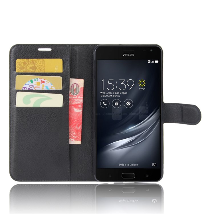 Litchi Skin Wallet Leather Stand Case for Asus Zenfone AR ZS571KL - Black-4