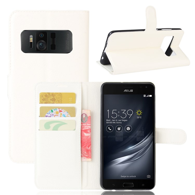 Litchi Skin Wallet Leather Stand Cover for Asus Zenfone AR ZS571KL - White-1