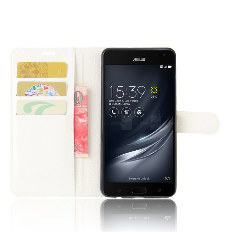 Litchi Skin Wallet Leather Stand Cover for Asus Zenfone AR ZS571KL - White-4