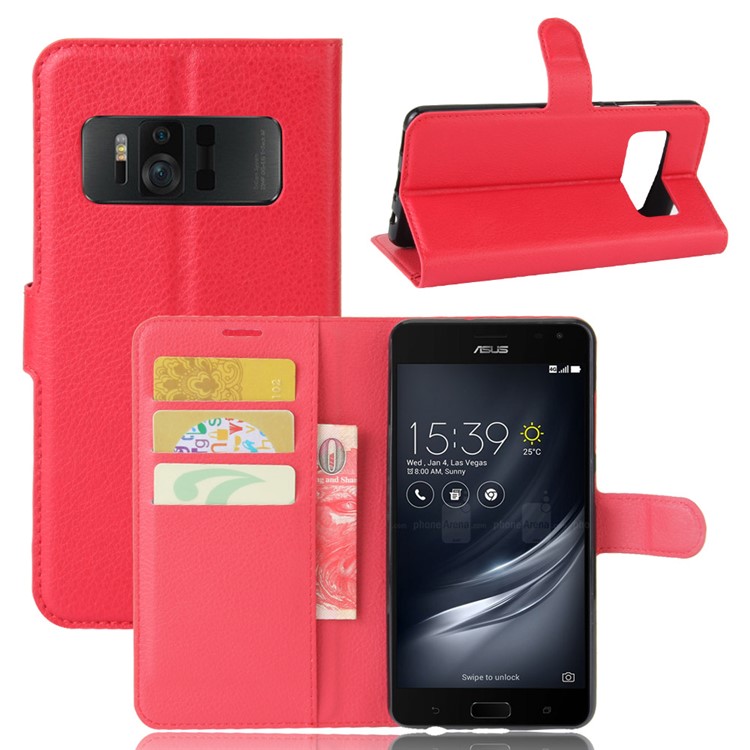 Litchi Skin Wallet Leather Phone Case for Asus Zenfone AR ZS571KL - Red-1