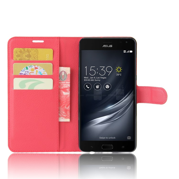Litchi Skin Wallet Leather Phone Case for Asus Zenfone AR ZS571KL - Red-4