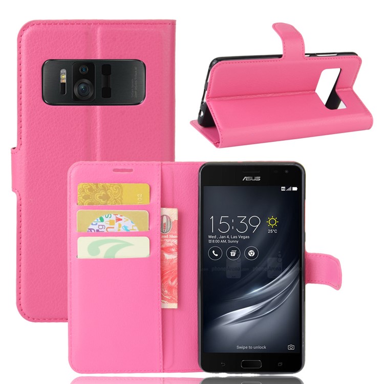 Litchi Skin Magnetic Leather Stand Case for Asus Zenfone AR ZS571KL - Rose-1