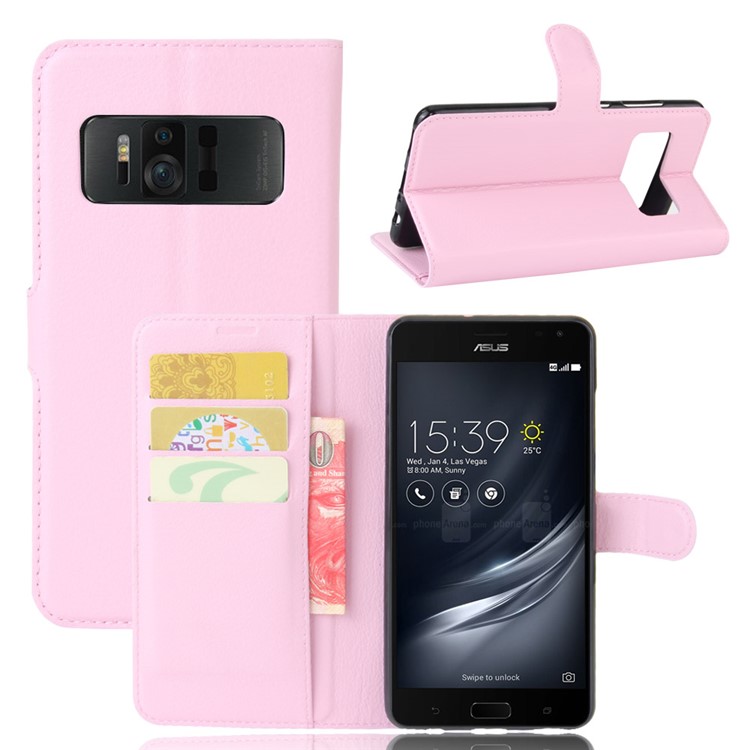 Litchi Skin Magnetic Leather Stand Cover for Asus Zenfone AR ZS571KL - Pink-1