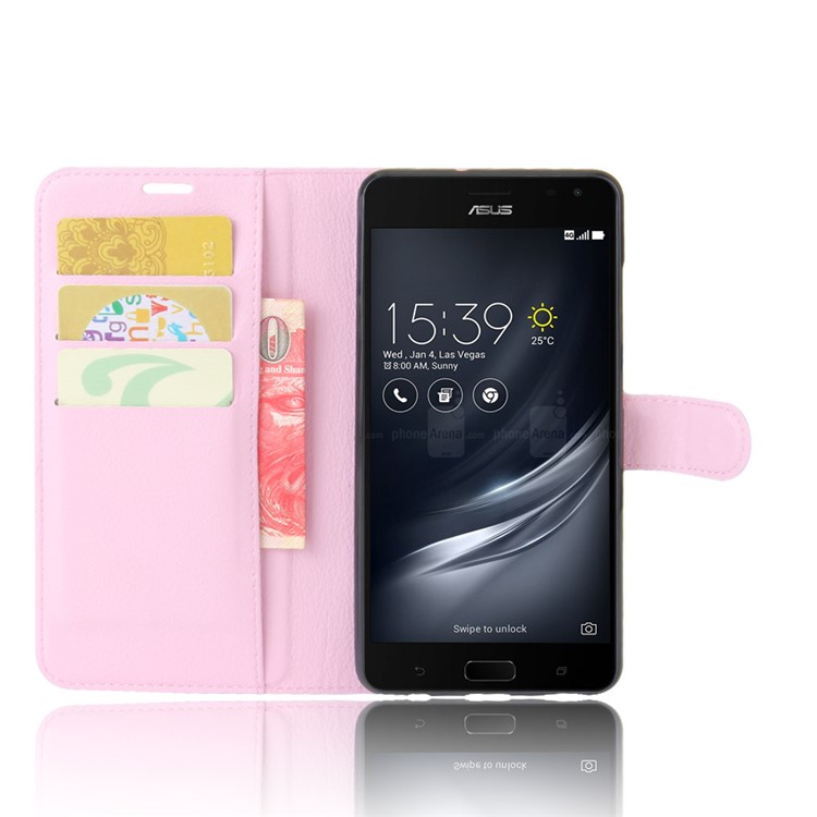 Litchi Skin Magnetic Leather Stand Cover for Asus Zenfone AR ZS571KL - Pink-4