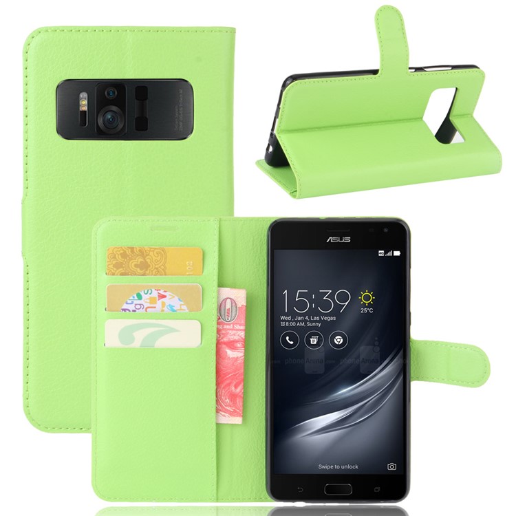 Litchi Skin PU Leather Stand Case for Asus Zenfone AR ZS571KL - Green-1