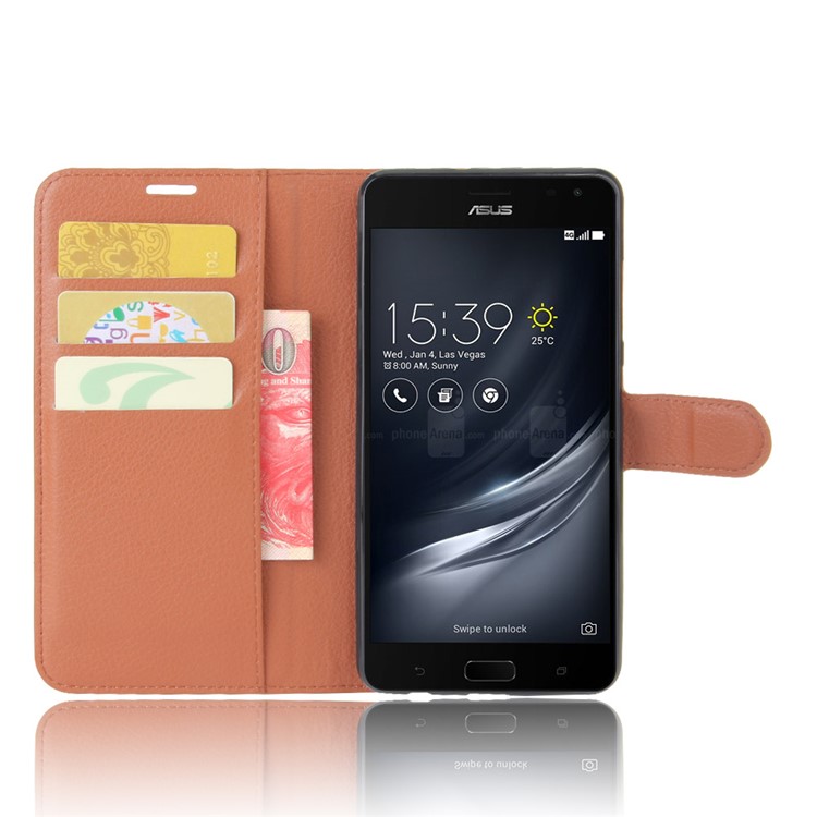 Litchi Skin Wallet Leather Case with Stand for Asus Zenfone AR ZS571KL - Brown-4