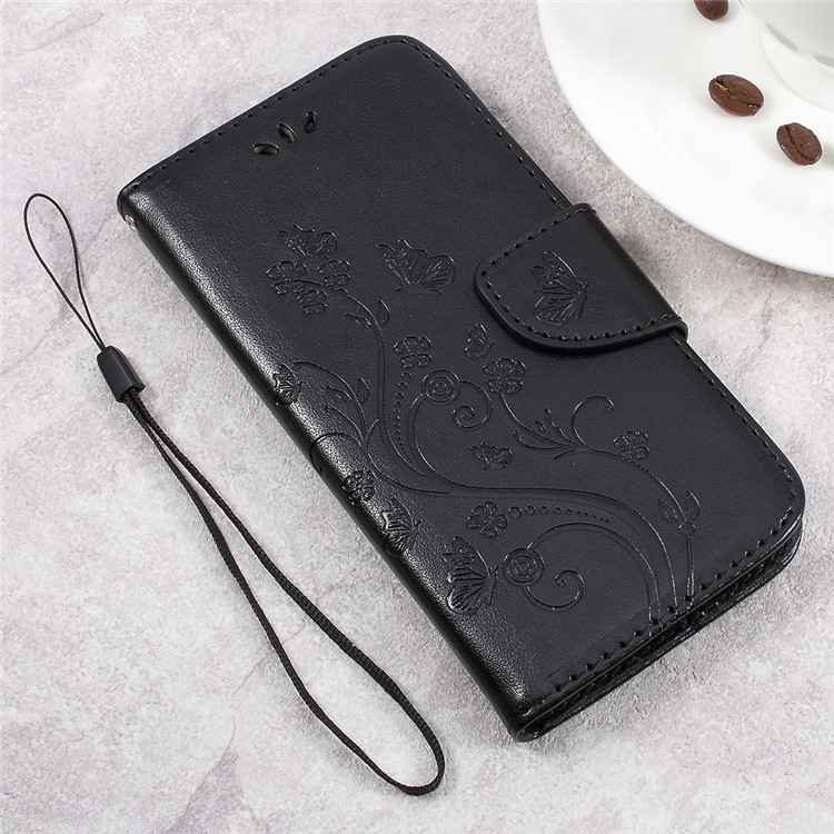Flower Butterfly Imprinted Leather Case with Lanyard for Asus Zenfone Go ZB500KL - Black-2