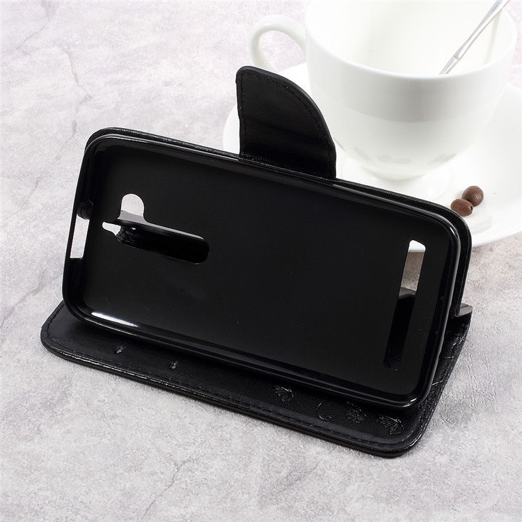 Flower Butterfly Imprinted Leather Case with Lanyard for Asus Zenfone Go ZB500KL - Black-5
