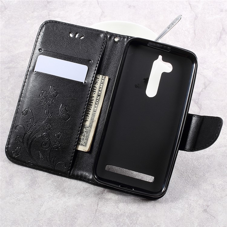 Flower Butterfly Imprinted Leather Case with Lanyard for Asus Zenfone Go ZB500KL - Black-7