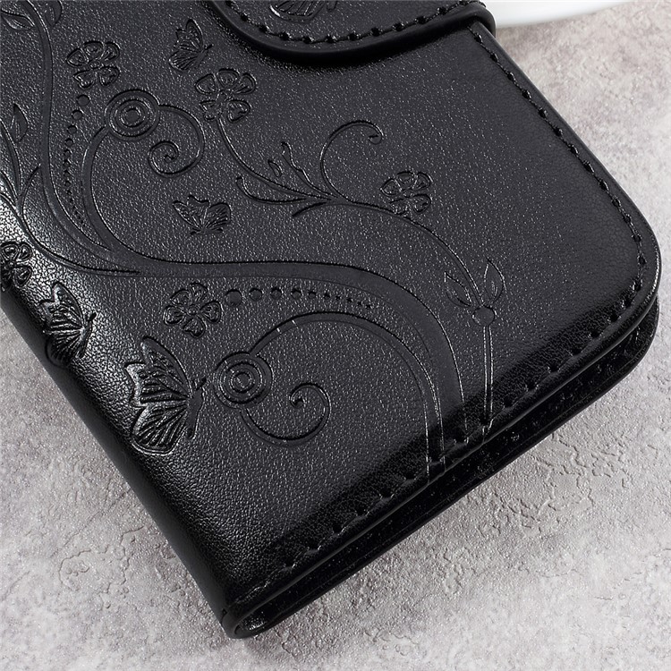 Flower Butterfly Imprinted Leather Case with Lanyard for Asus Zenfone Go ZB500KL - Black-8