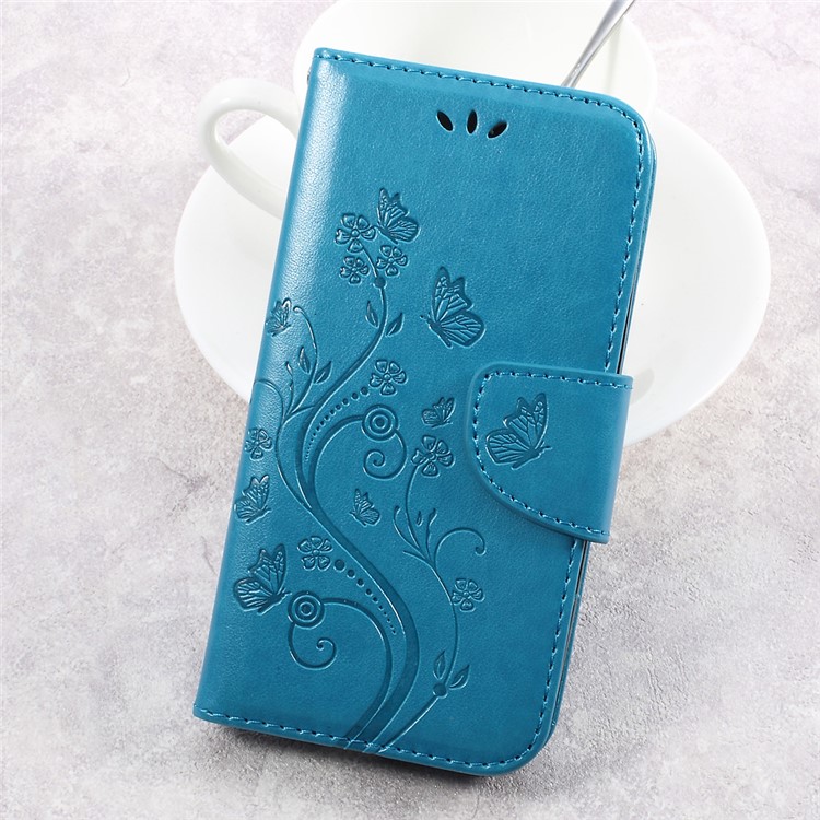 Imprinted Flower Butterfly Leather Magnetic Wallet Phone Shell for Asus Zenfone Go ZB500KL - Blue-2