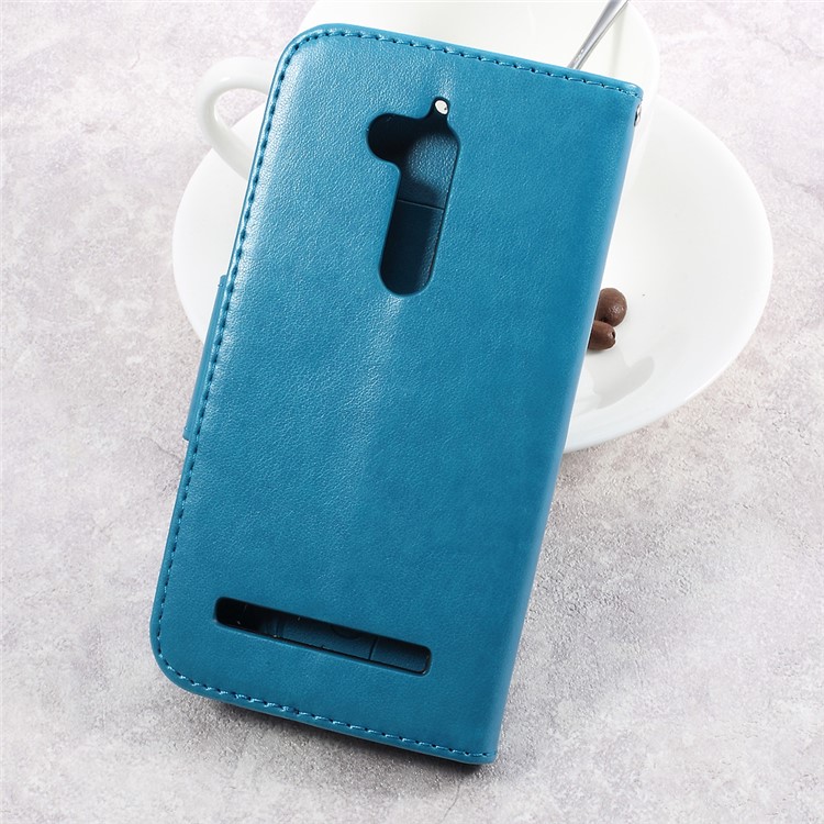 Imprinted Flower Butterfly Leather Magnetic Wallet Phone Shell for Asus Zenfone Go ZB500KL - Blue-3