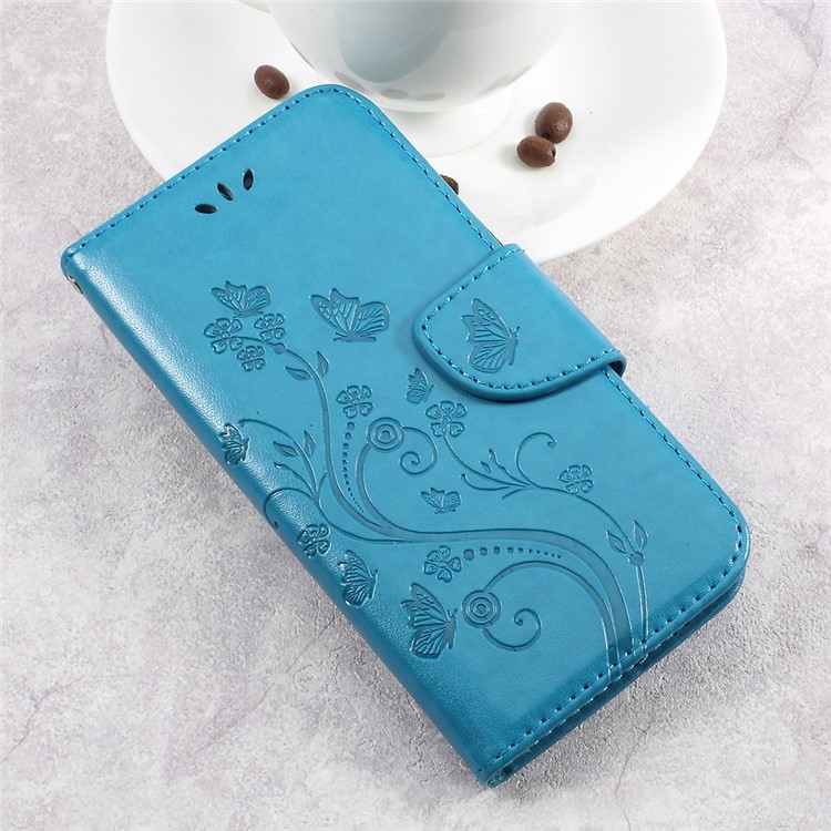 Imprinted Flower Butterfly Leather Magnetic Wallet Phone Shell for Asus Zenfone Go ZB500KL - Blue-4