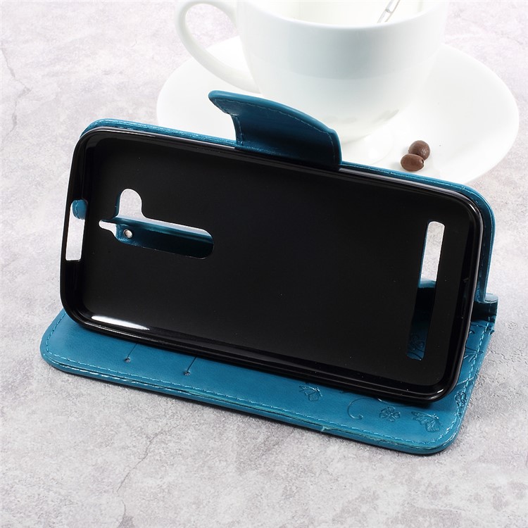 Imprinted Flower Butterfly Leather Magnetic Wallet Phone Shell for Asus Zenfone Go ZB500KL - Blue-5