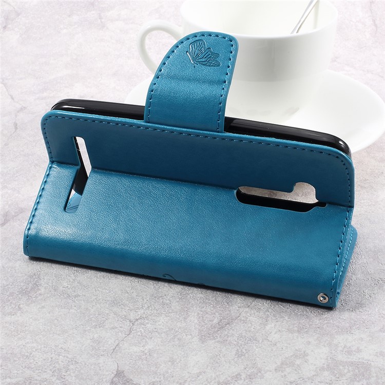 Imprinted Flower Butterfly Leather Magnetic Wallet Phone Shell for Asus Zenfone Go ZB500KL - Blue-6