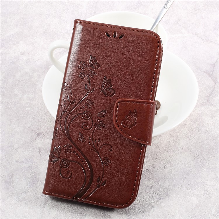 Imprinted Flower Butterfly Leather Card Slots Case with Stand for Asus Zenfone Go ZB500KL - Brown-2