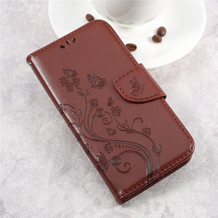 Imprinted Flower Butterfly Leather Card Slots Case with Stand for Asus Zenfone Go ZB500KL - Brown-4