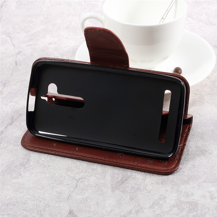 Imprinted Flower Butterfly Leather Card Slots Case with Stand for Asus Zenfone Go ZB500KL - Brown-5