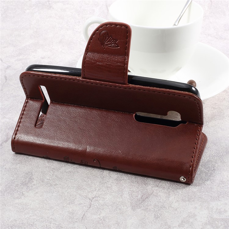 Imprinted Flower Butterfly Leather Card Slots Case with Stand for Asus Zenfone Go ZB500KL - Brown-6