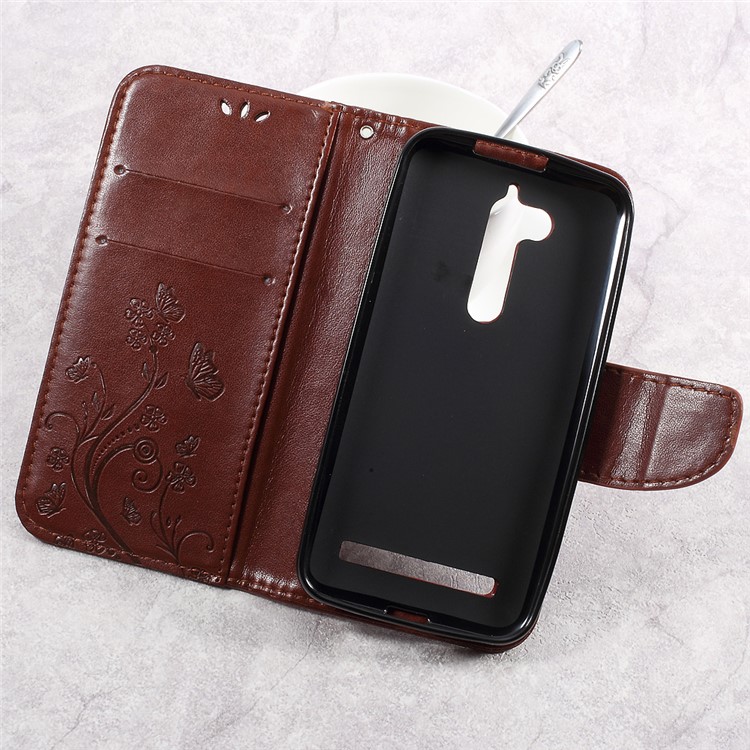 Imprinted Flower Butterfly Leather Card Slots Case with Stand for Asus Zenfone Go ZB500KL - Brown-7