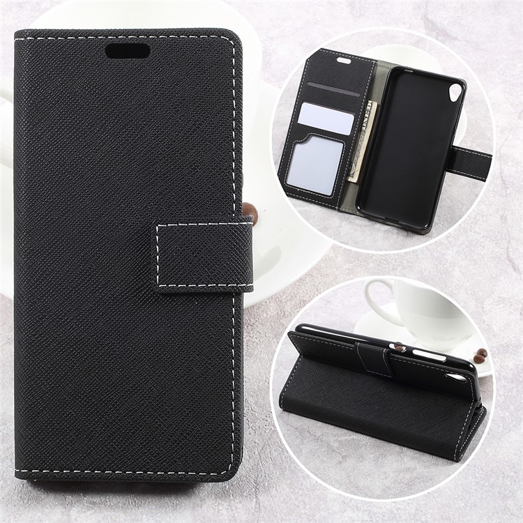 Cross Texture Wallet Leather Stand Cell Phone Case for Asus Zenfone Live ZB501KL - Black-1