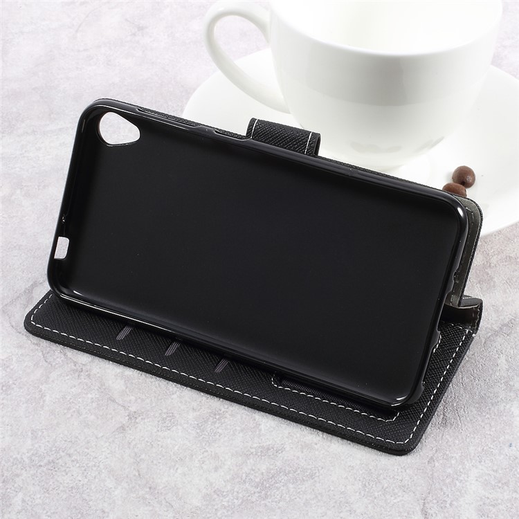 Cross Texture Wallet Leather Stand Cell Phone Case for Asus Zenfone Live ZB501KL - Black-4