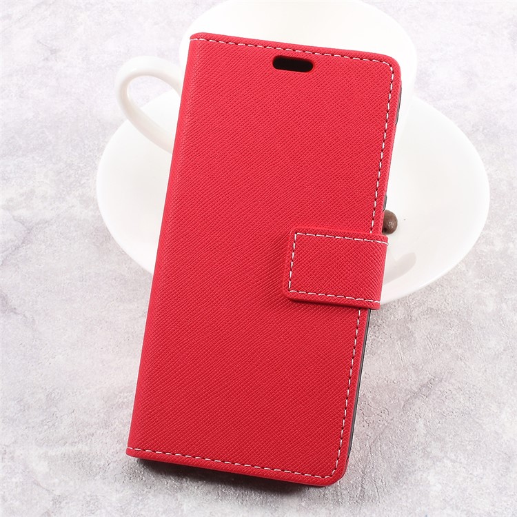 Wallet Leather Stand Cross Texture Cell Phone Cover for Asus Zenfone Live ZB501KL - Red-1