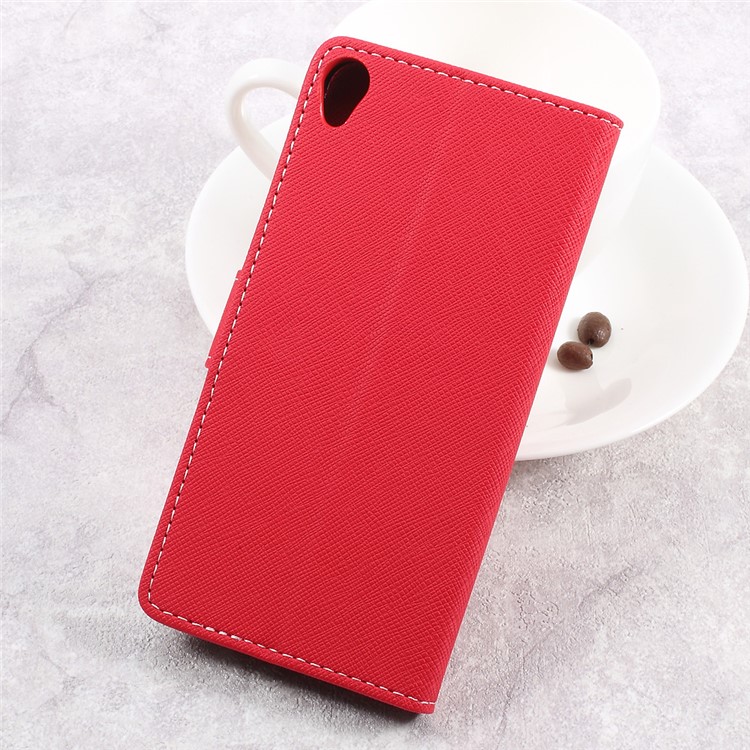 Wallet Leather Stand Cross Texture Cell Phone Cover for Asus Zenfone Live ZB501KL - Red-2