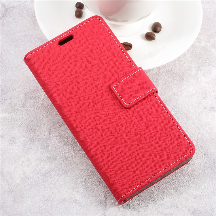 Wallet Leather Stand Cross Texture Cell Phone Cover for Asus Zenfone Live ZB501KL - Red-3