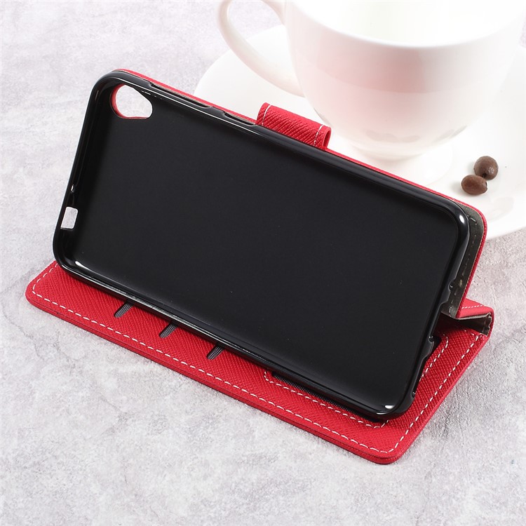 Wallet Leather Stand Cross Texture Cell Phone Cover for Asus Zenfone Live ZB501KL - Red-4