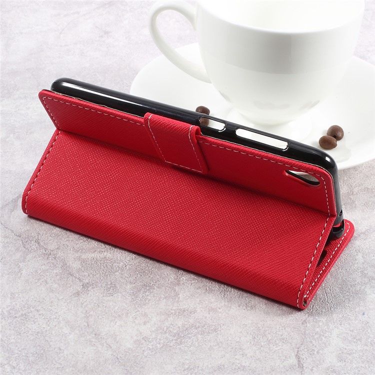 Wallet Leather Stand Cross Texture Cell Phone Cover for Asus Zenfone Live ZB501KL - Red-5