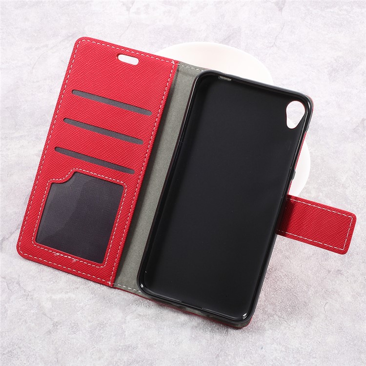 Wallet Leather Stand Cross Texture Cell Phone Cover for Asus Zenfone Live ZB501KL - Red-6