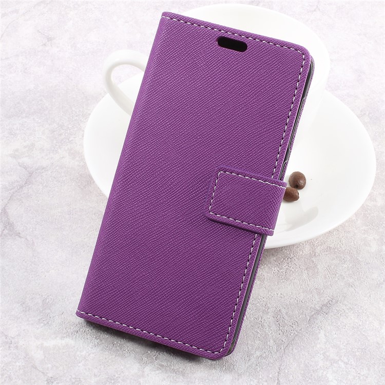 Cross Texture Wallet Stand Leather Folio Flip Case for Asus Zenfone Live ZB501KL - Purple-1