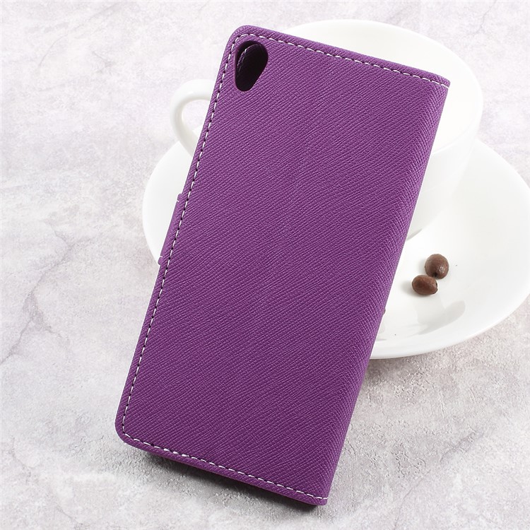 Cross Texture Wallet Stand Leather Folio Flip Case for Asus Zenfone Live ZB501KL - Purple-2