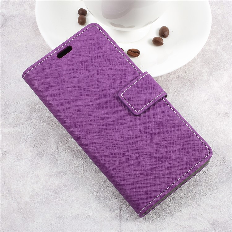 Cross Texture Wallet Stand Leather Folio Flip Case for Asus Zenfone Live ZB501KL - Purple-3