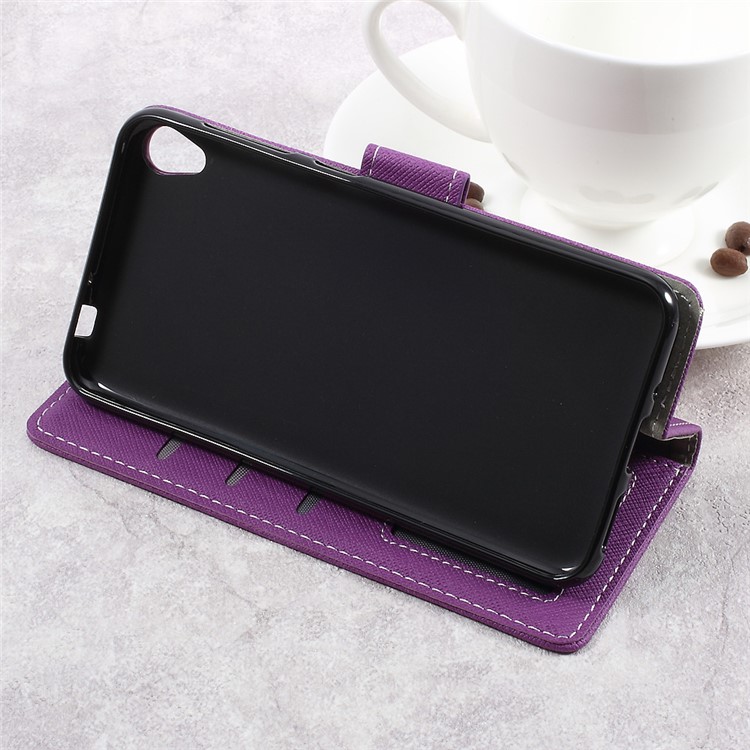 Cross Texture Wallet Stand Leather Folio Flip Case for Asus Zenfone Live ZB501KL - Purple-4