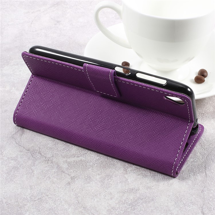 Cross Texture Wallet Stand Leather Folio Flip Case for Asus Zenfone Live ZB501KL - Purple-5