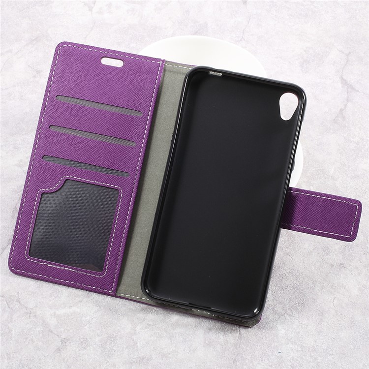 Cross Texture Wallet Stand Leather Folio Flip Case for Asus Zenfone Live ZB501KL - Purple-6