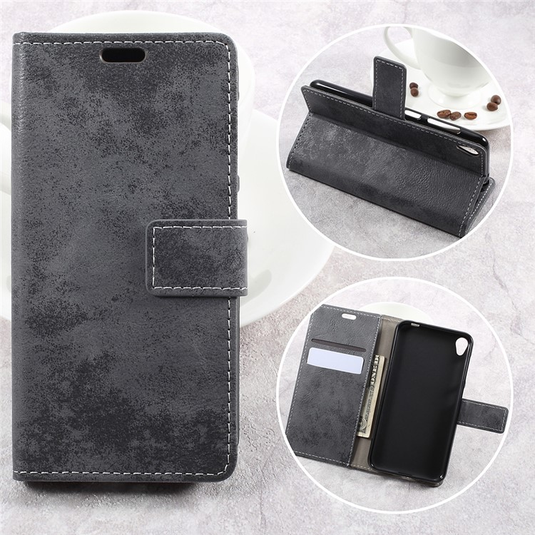 Retro Style Leather Wallet Mobile Phone Case for Asus Zenfone Live ZB501KL - Grey-1
